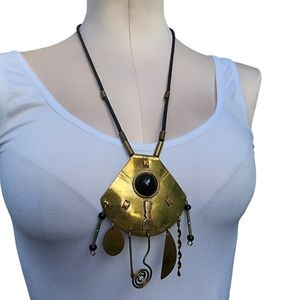Vintage Aztec Native Indian Handcrafted Bronze Metal Necklace - Artsy Ethnic Art